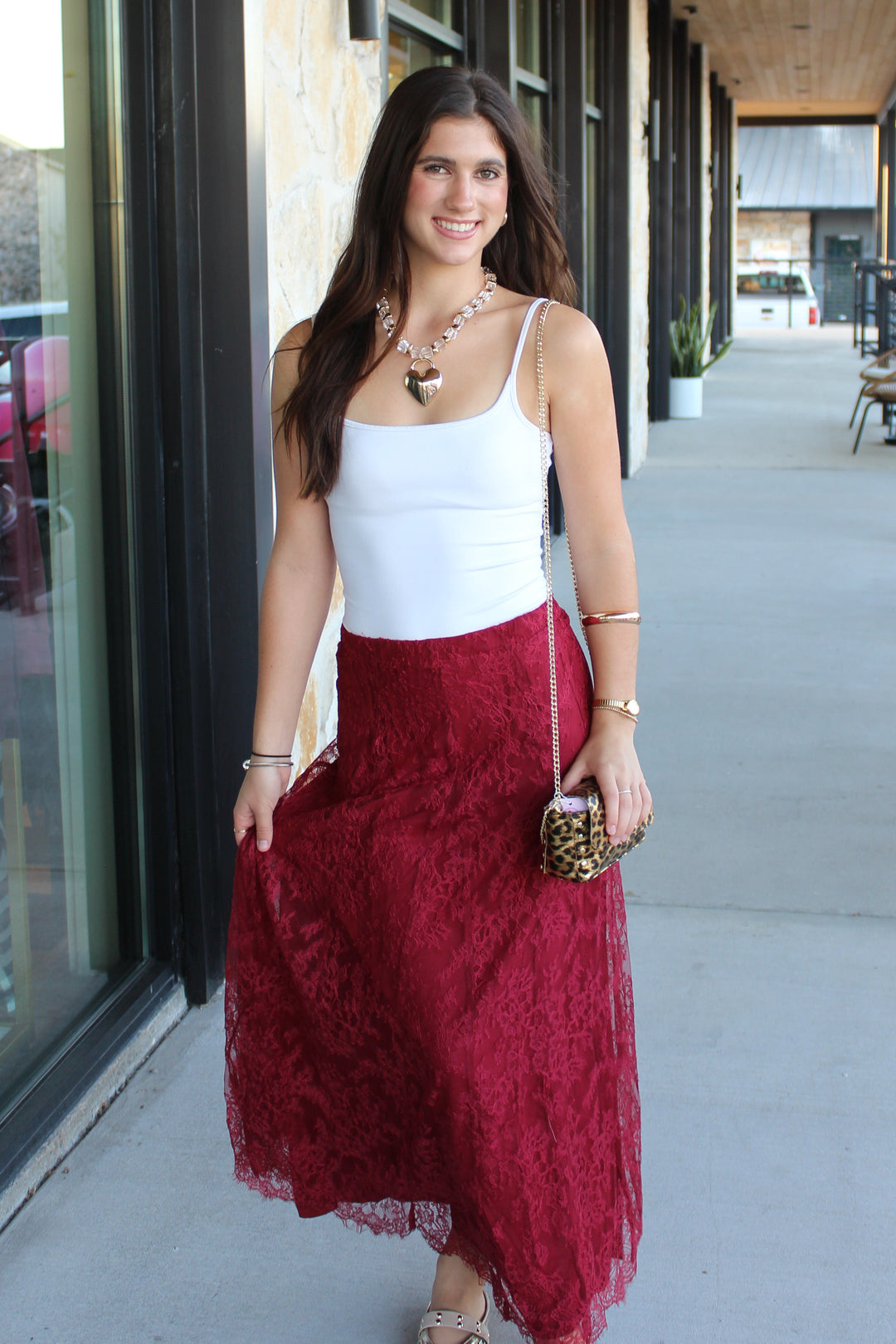 Maroon Lace Maxi Skirt