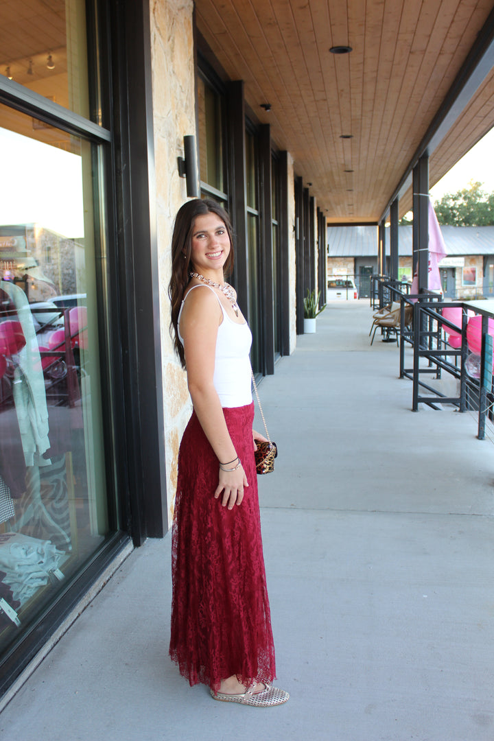 Maroon Lace Maxi Skirt