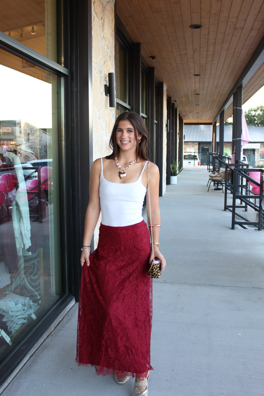 Maroon Lace Maxi Skirt