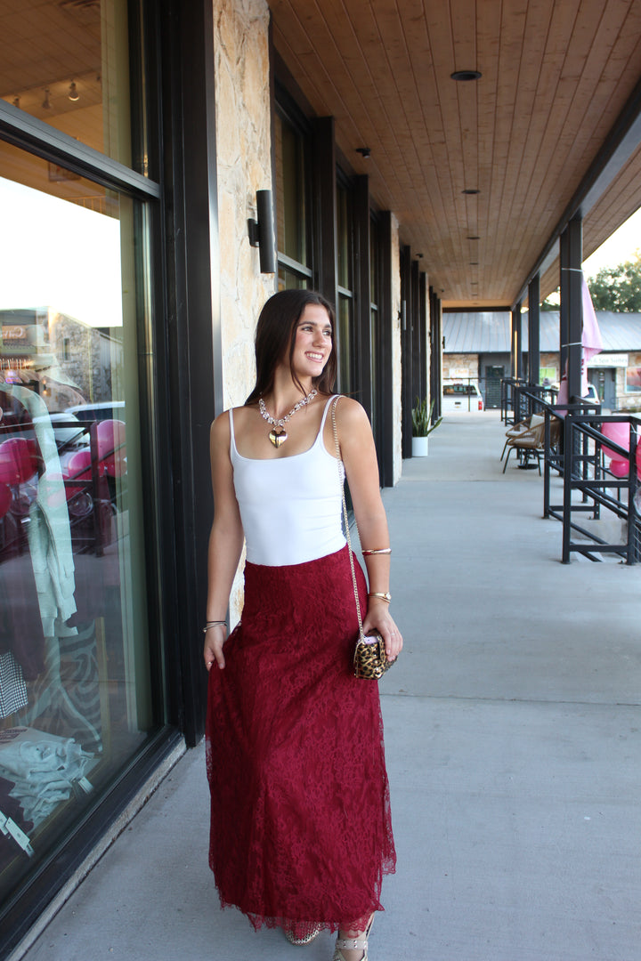 Maroon Lace Maxi Skirt