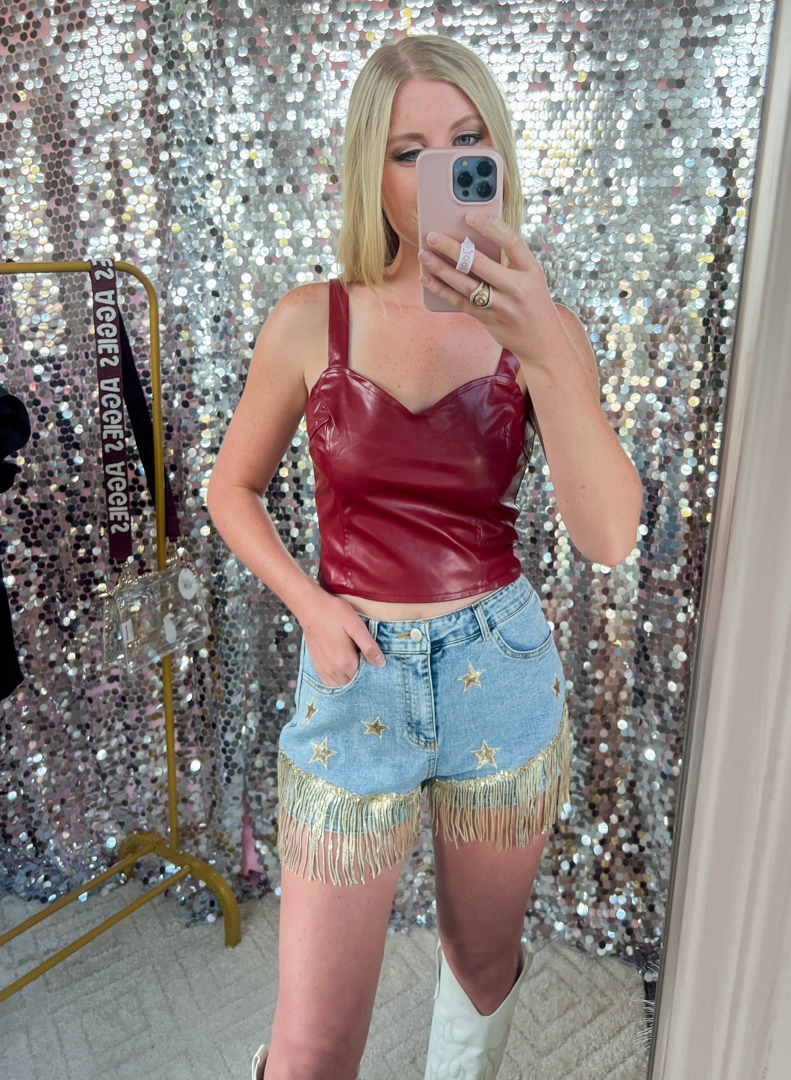 Maroon Leather Crop Top - JD Ranch Boutique