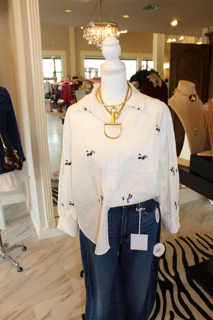 Duck Embroidered Top in Off White