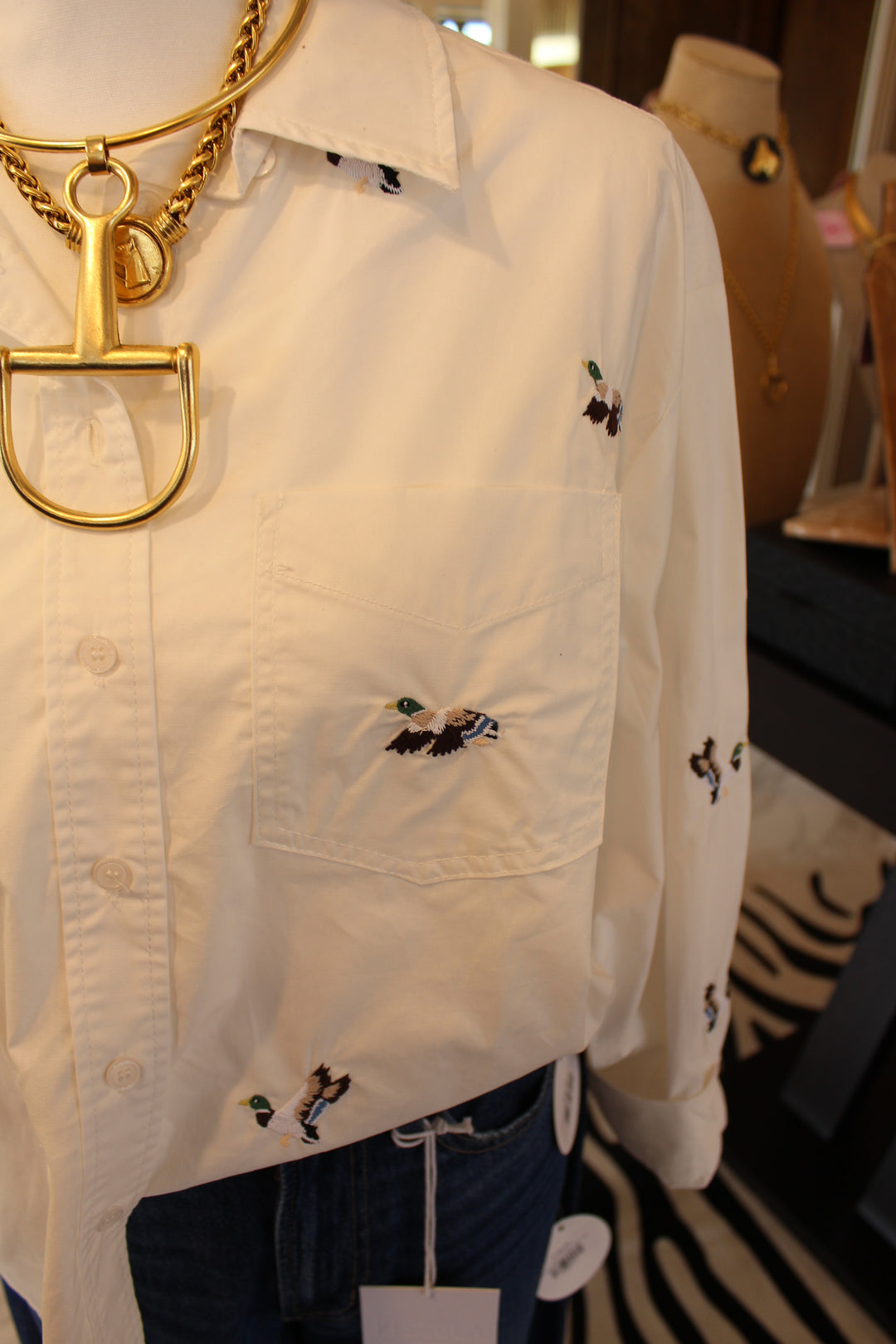 Duck Embroidered Top in Off White