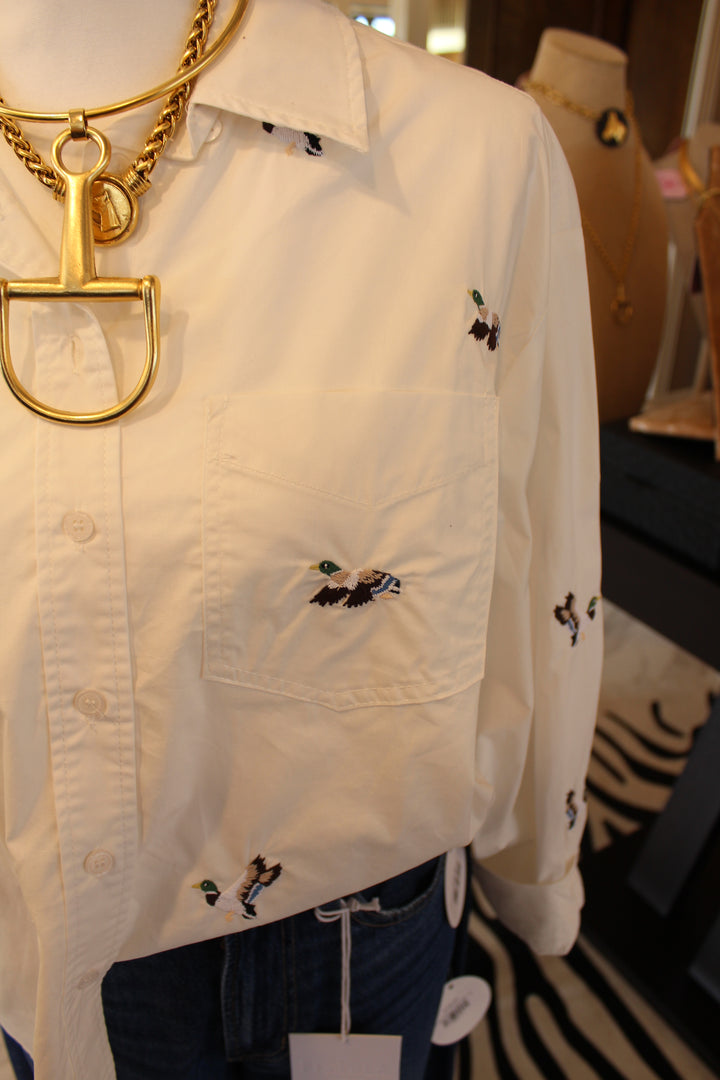 Duck Embroidered Top in Off White