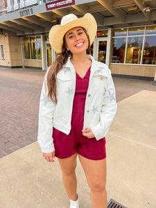 Rhinestone Star Denim Jacket in White - JD Ranch Boutique