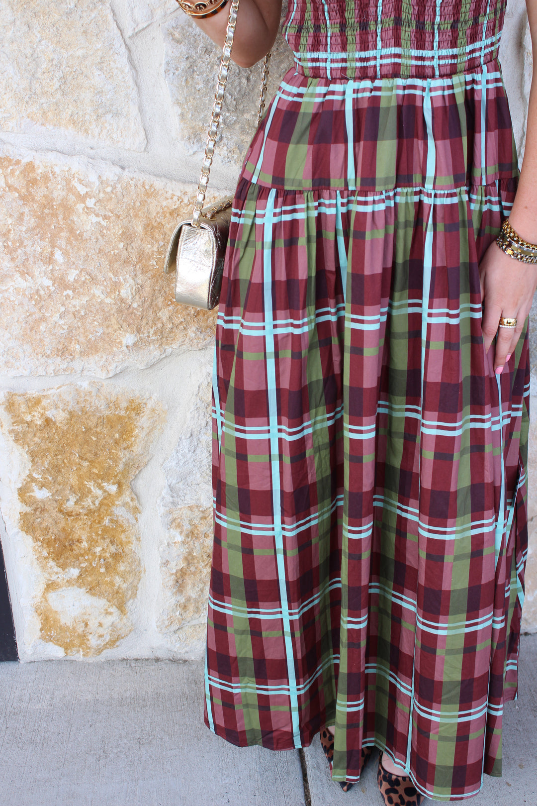 Plaid Smocked Midi Dress
