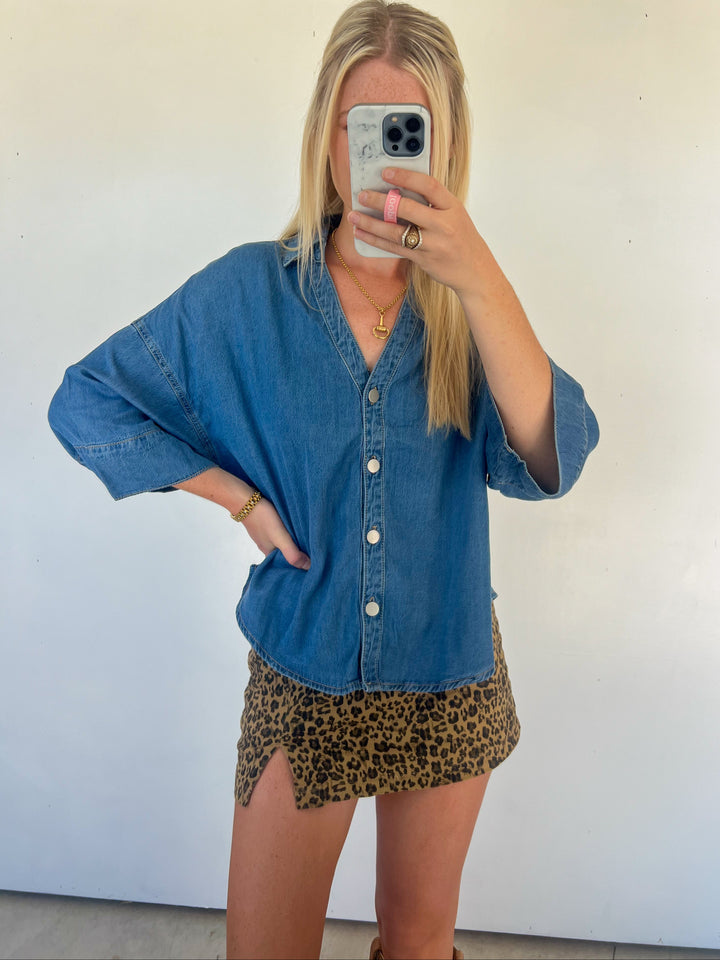 Denim Button Down Blouse