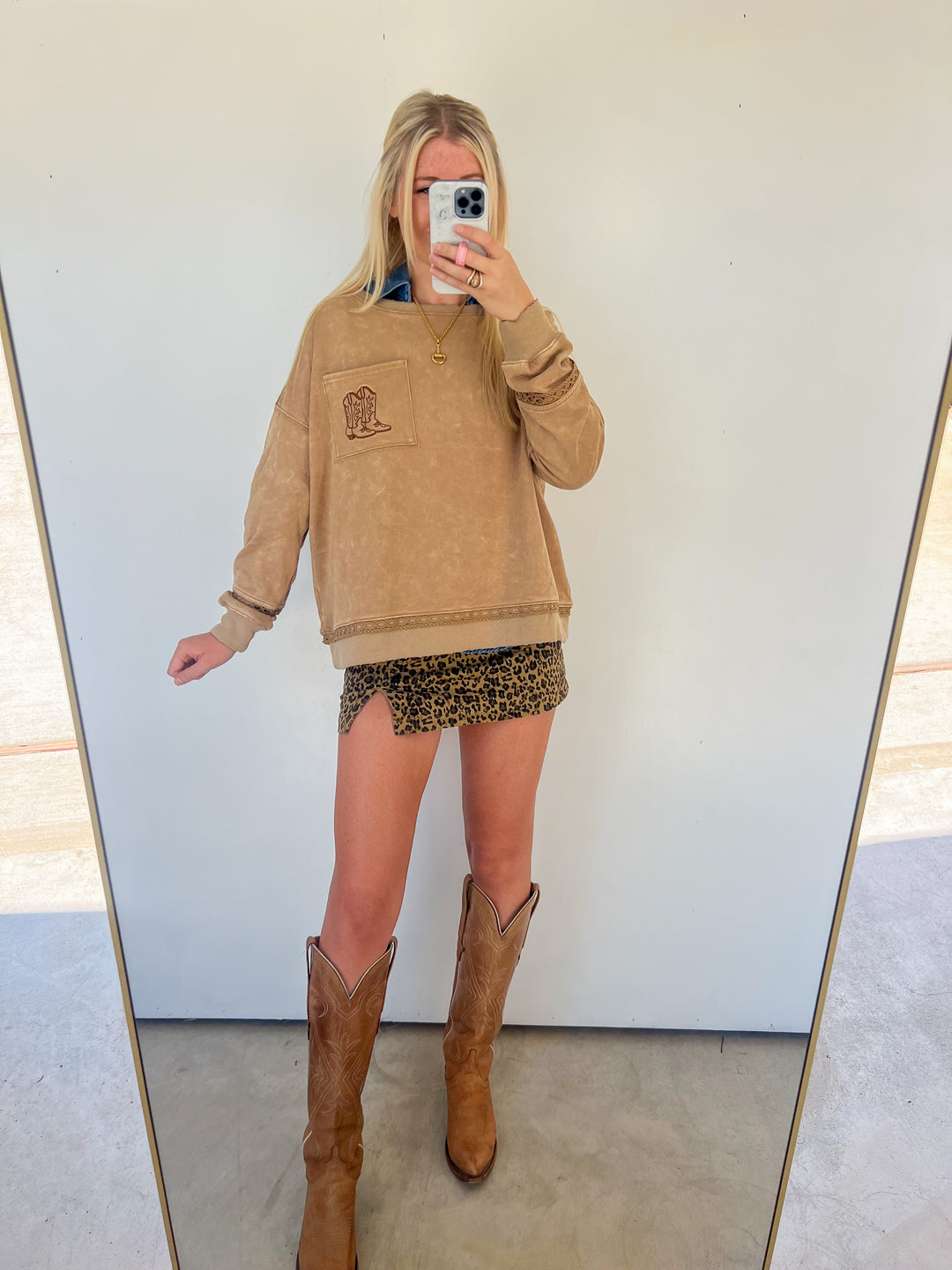 Cowboy Boot Embroidered Pullover