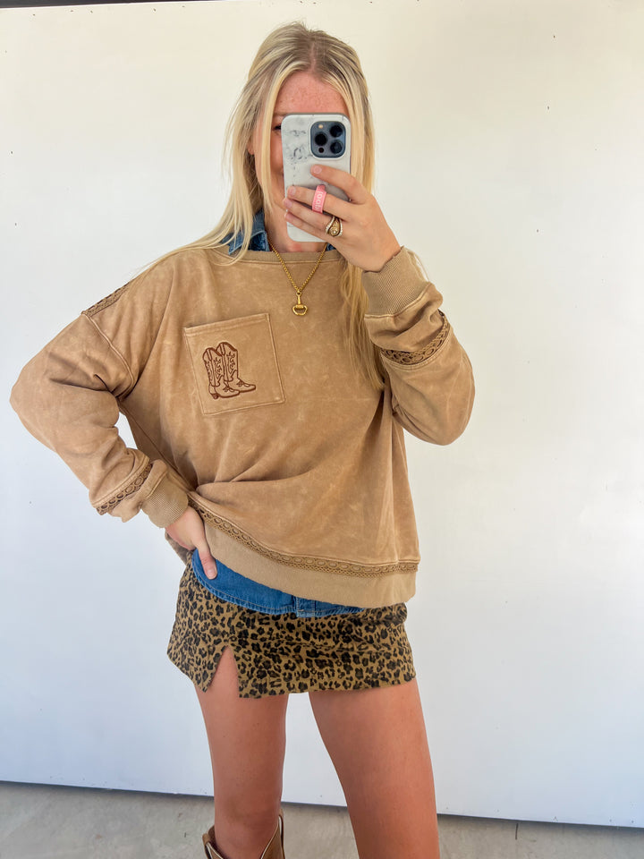 Cowboy Boot Embroidered Pullover