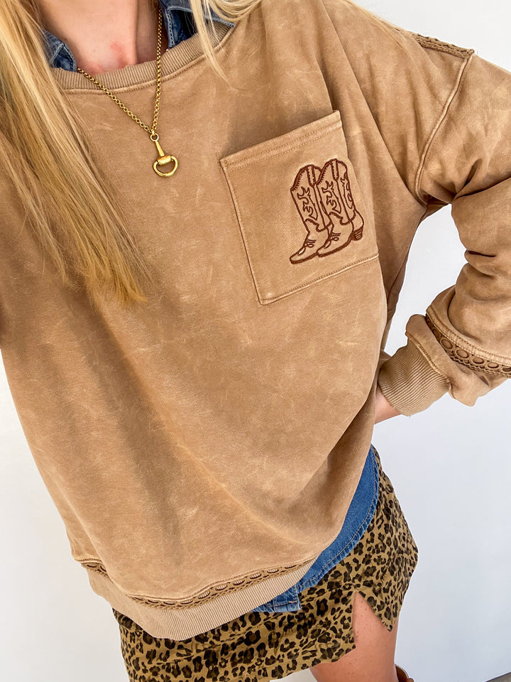 Cowboy Boot Embroidered Pullover