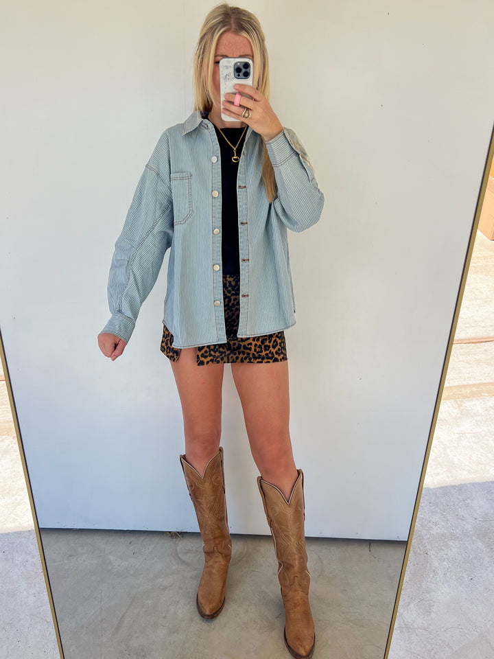 Denim Pin Striped Shacket