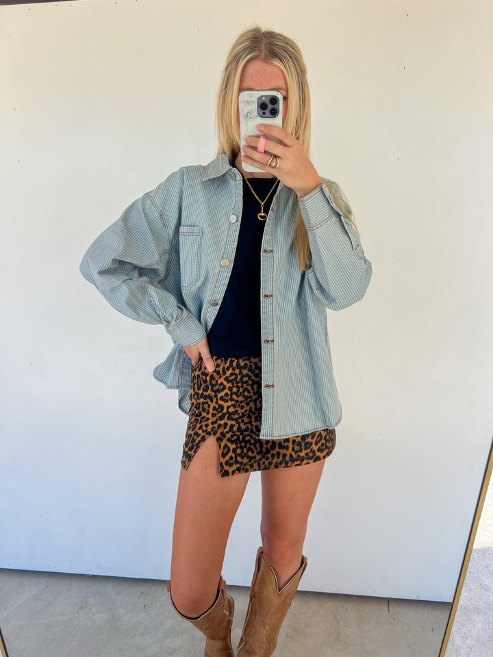 Denim Pin Striped Shacket