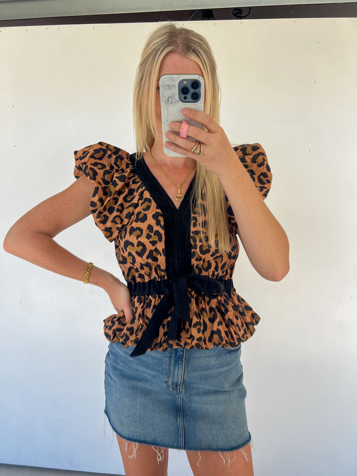 Puff Sleeve Cheetah Print Top