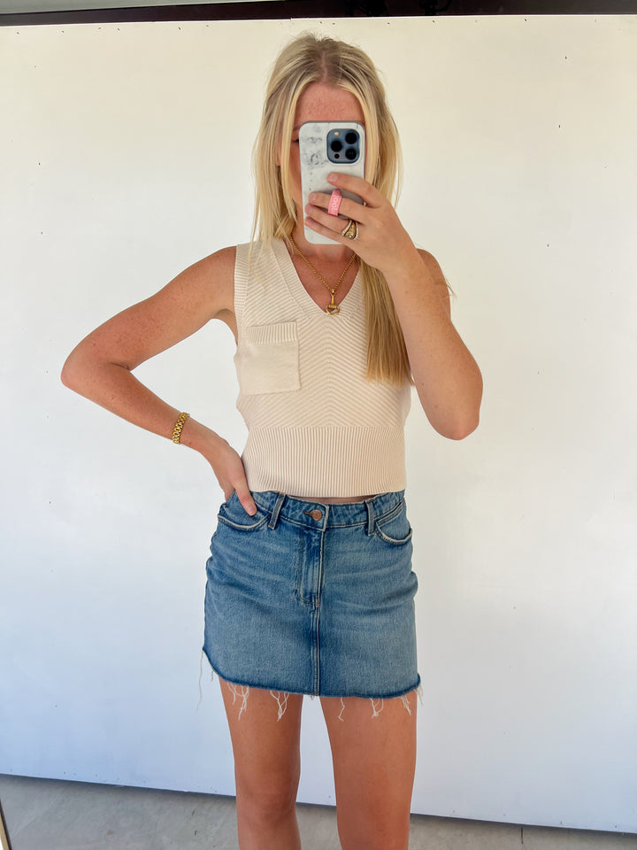 Beige V-Neck Knit Tank