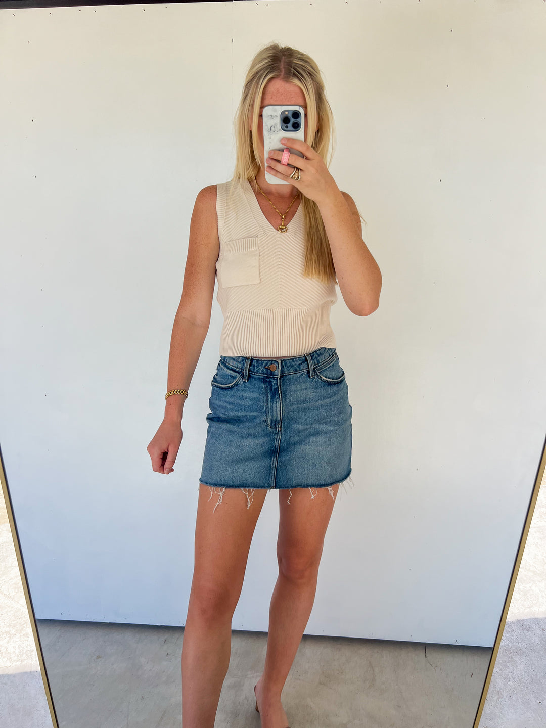 Beige V-Neck Knit Tank