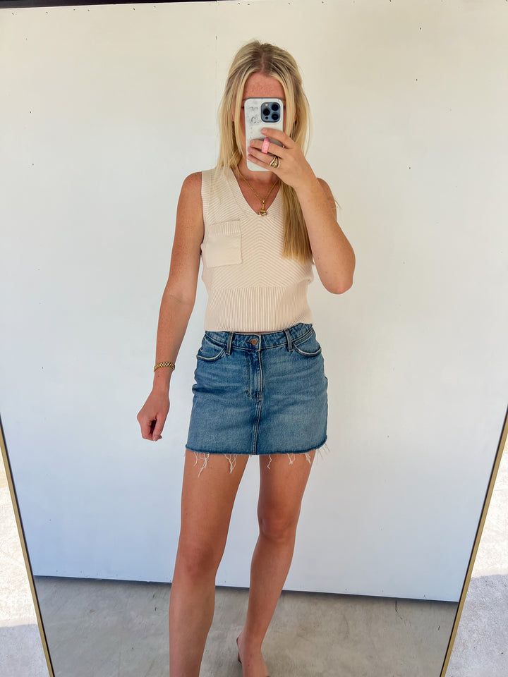 Beige V-Neck Knit Tank