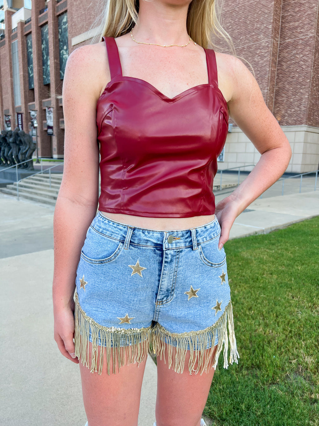 Maroon Leather Crop Top - JD Ranch Boutique