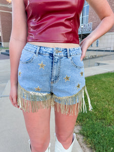 Lucky Stars Shorts in Gold - JD Ranch Boutique