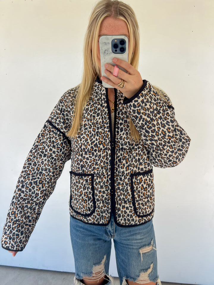 Black & Leopard Quilted Jacket