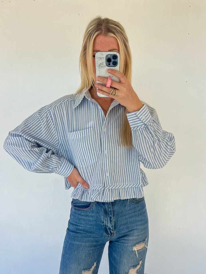 Baby Blue Pinstripe Top