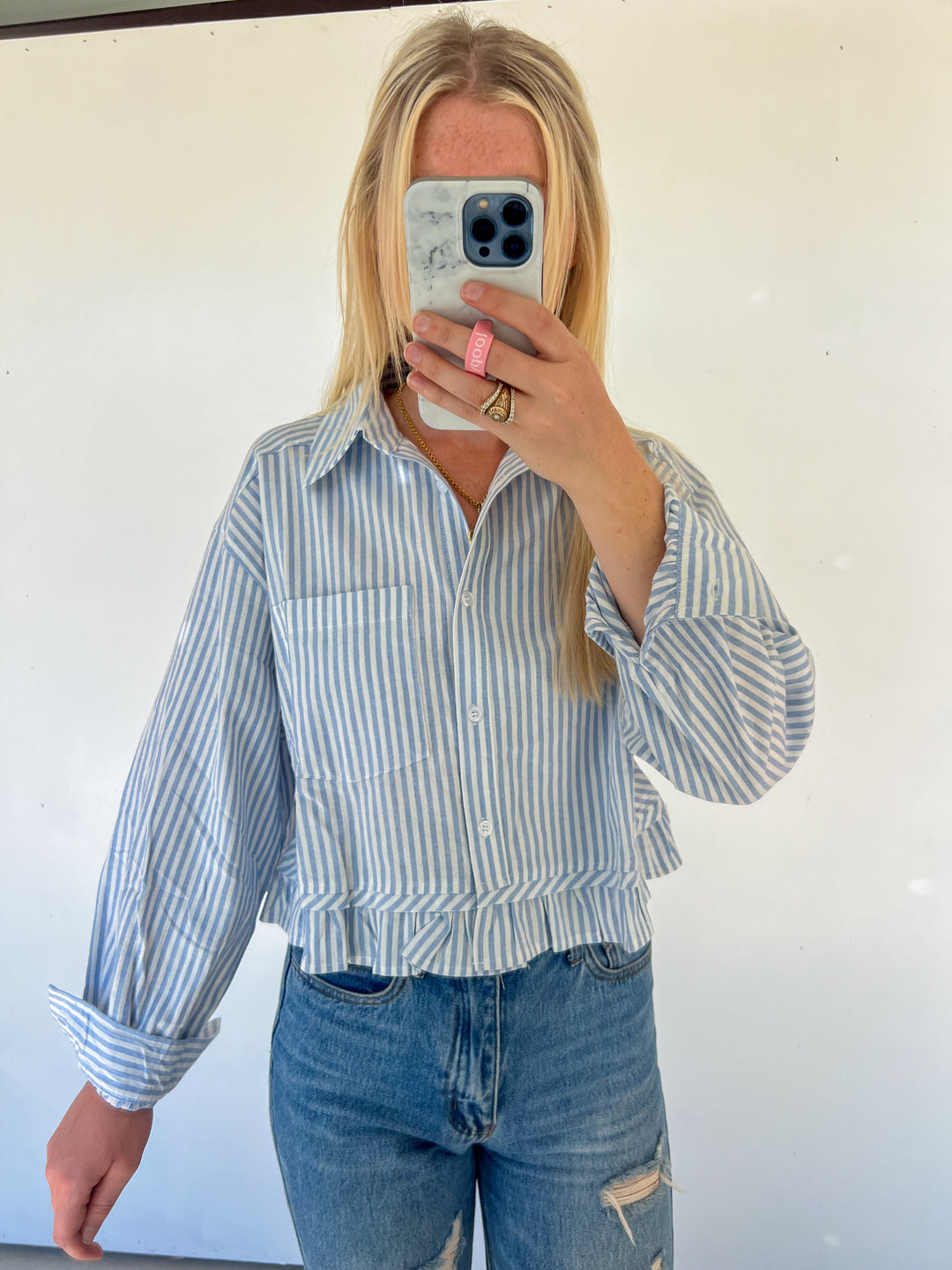 Baby Blue Pinstripe Top