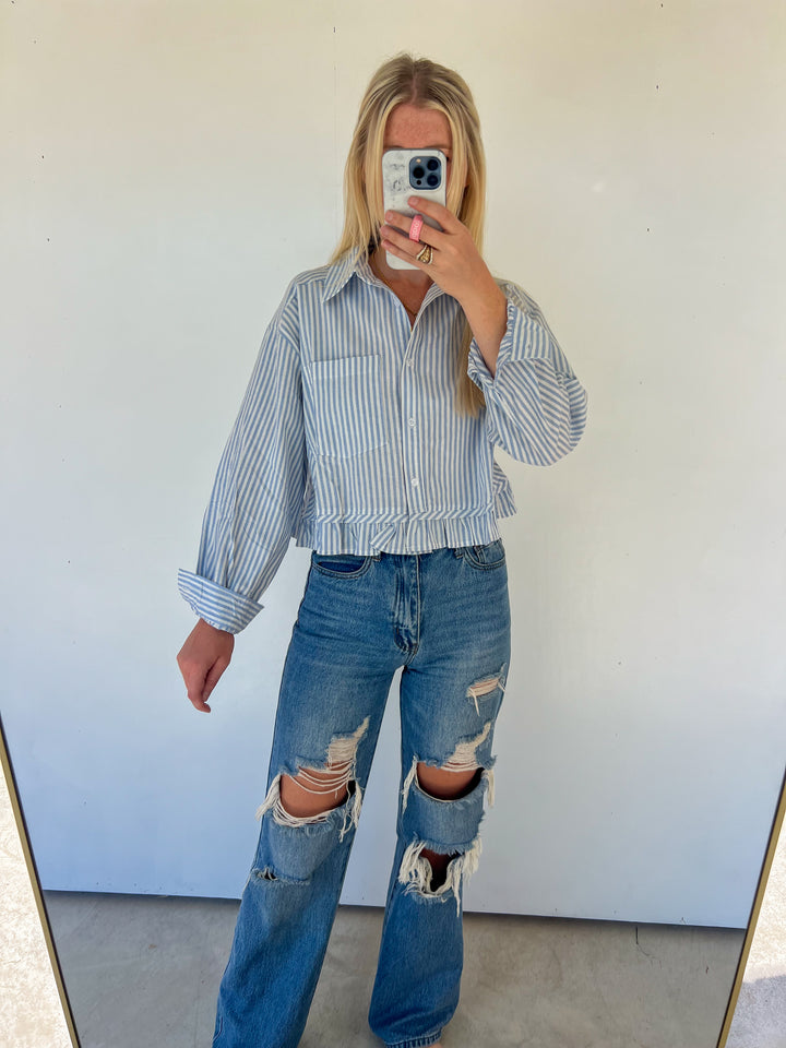 Baby Blue Pinstripe Top