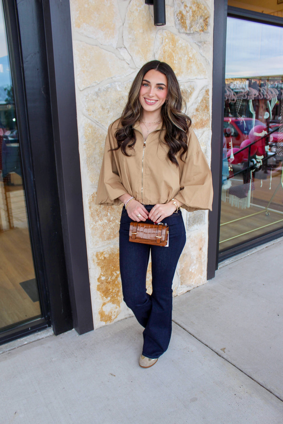 Camel Bubble Sleeve Jacket