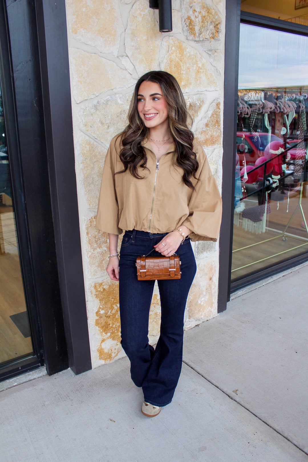 Camel Bubble Sleeve Jacket