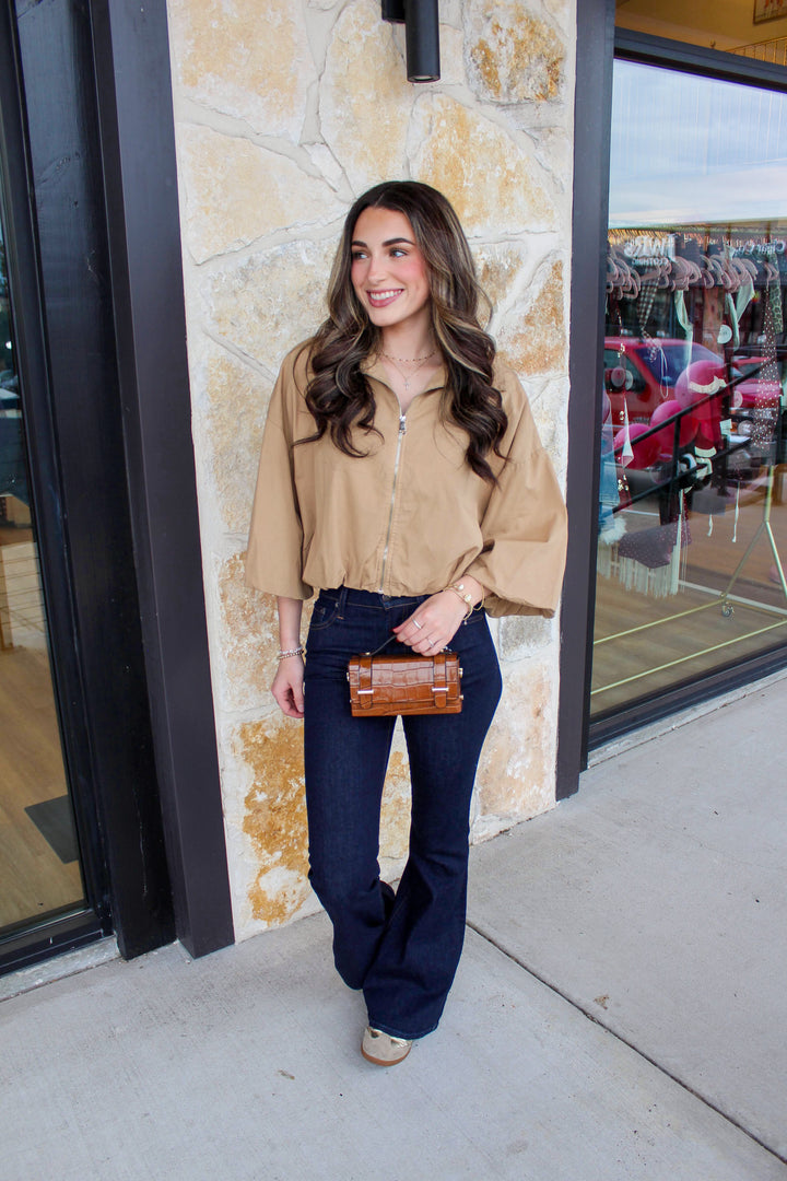 Camel Bubble Sleeve Jacket