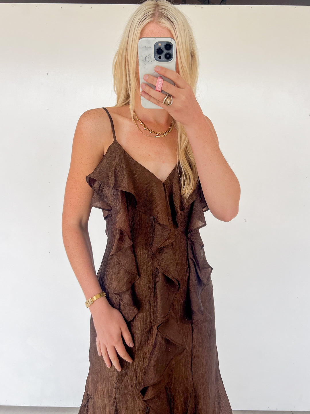 Brown Ruffle Maxi Dress