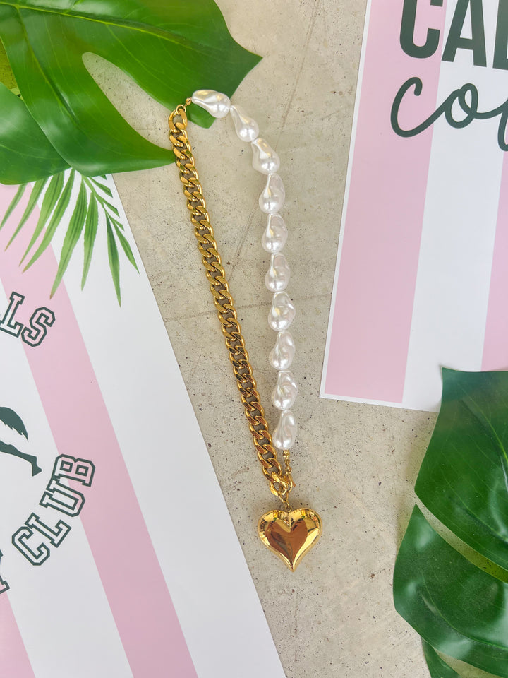Chain and Pearl Heart Necklace