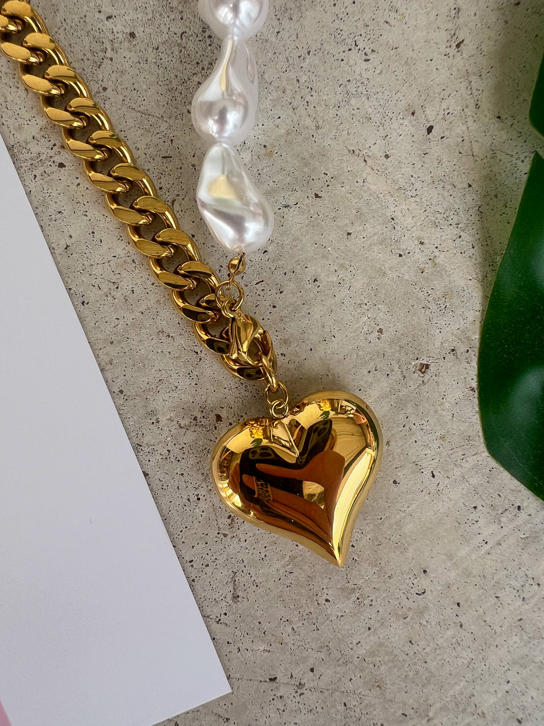 Chain and Pearl Heart Necklace