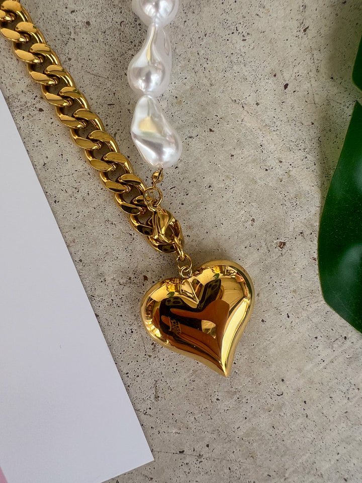 Chain and Pearl Heart Necklace