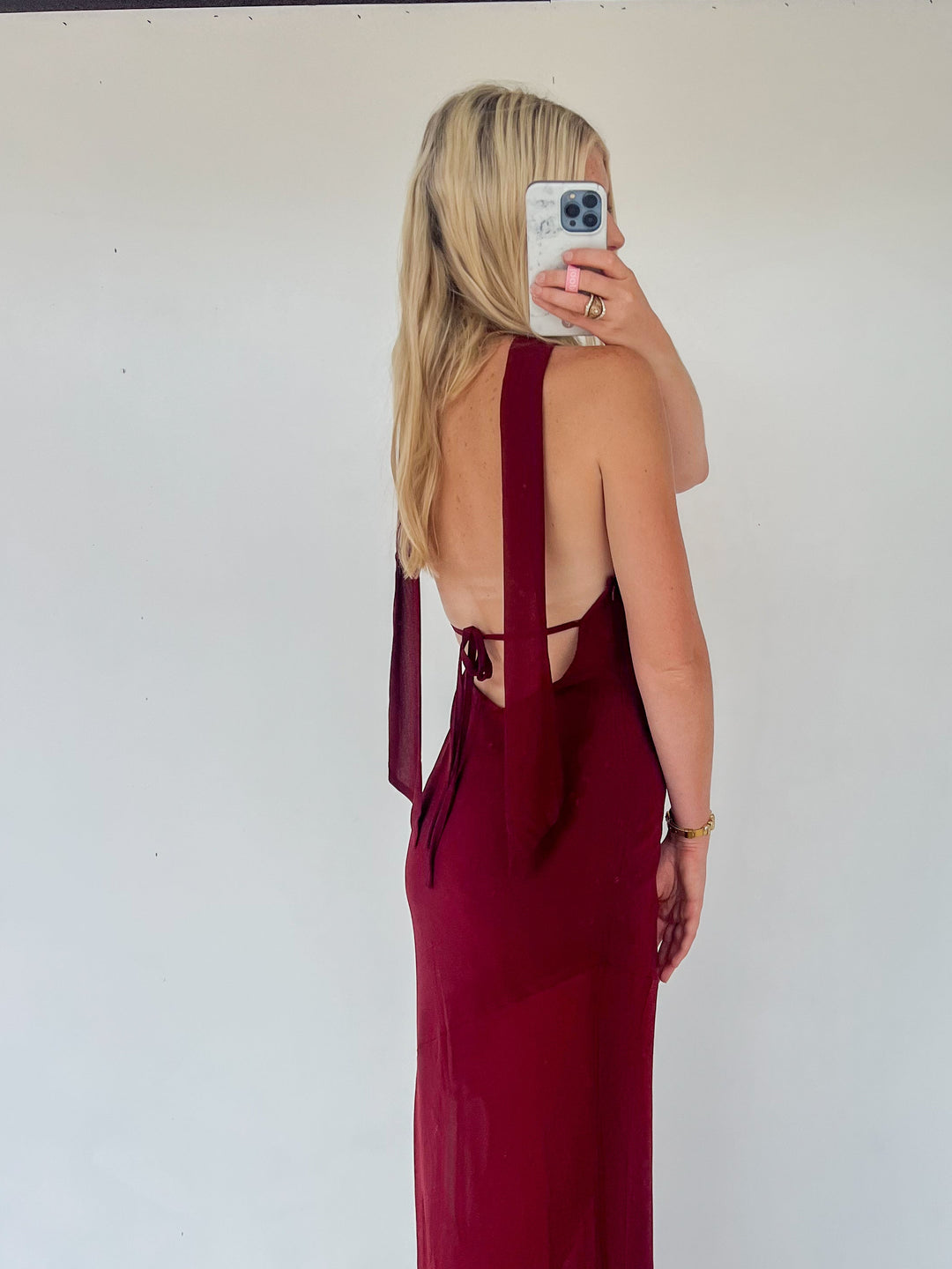 Maroon Maxi Dress with Scarf