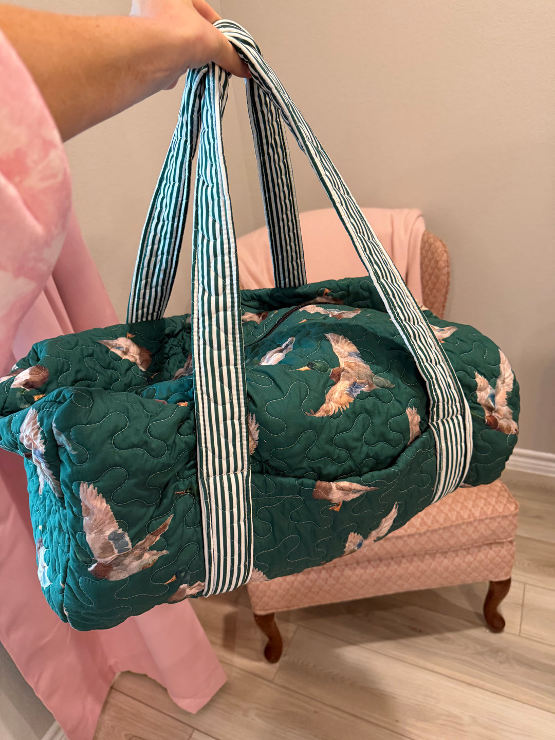 Green Ducks Quilted Duffle Bag