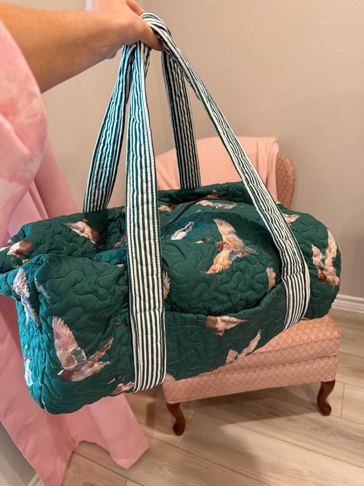 Green Ducks Quilted Duffle Bag