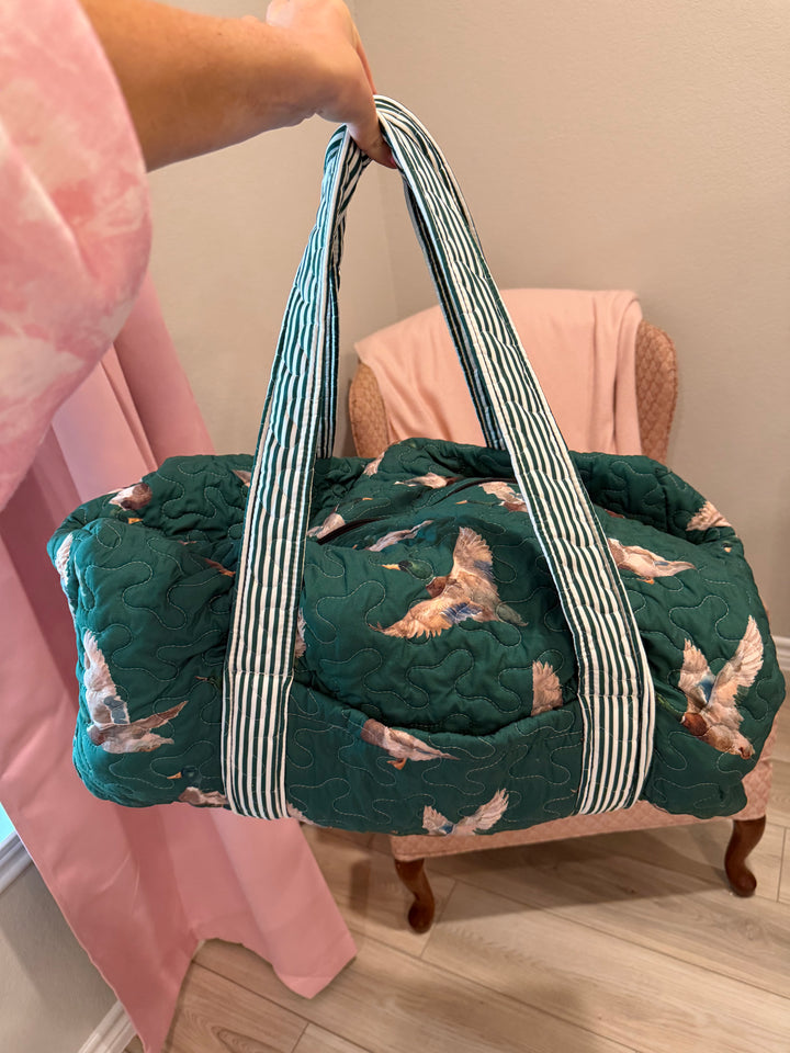 Green Ducks Quilted Duffle Bag