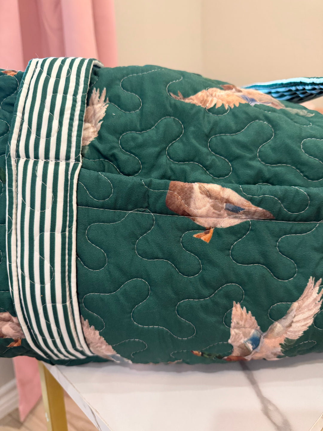 Green Ducks Quilted Duffle Bag