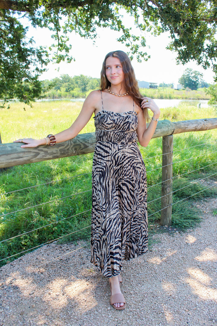 Zebra Satin Midi Dress