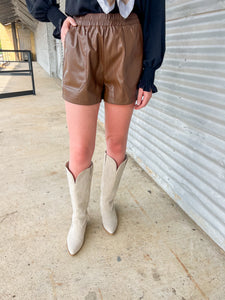 Brown Faux Leather Shorts - JD Ranch Boutique