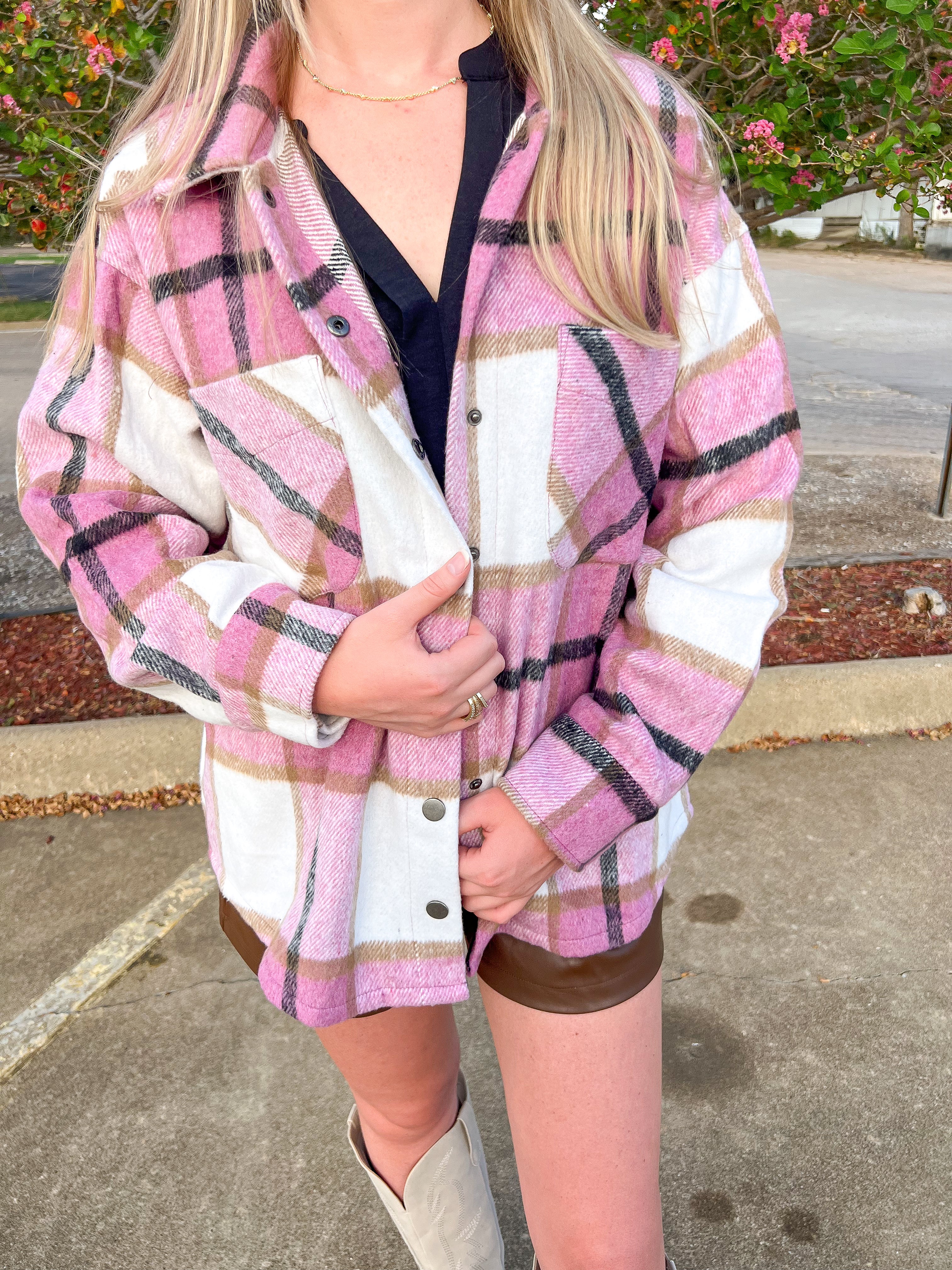 Pink Plaid Shacket - JD Ranch Boutique