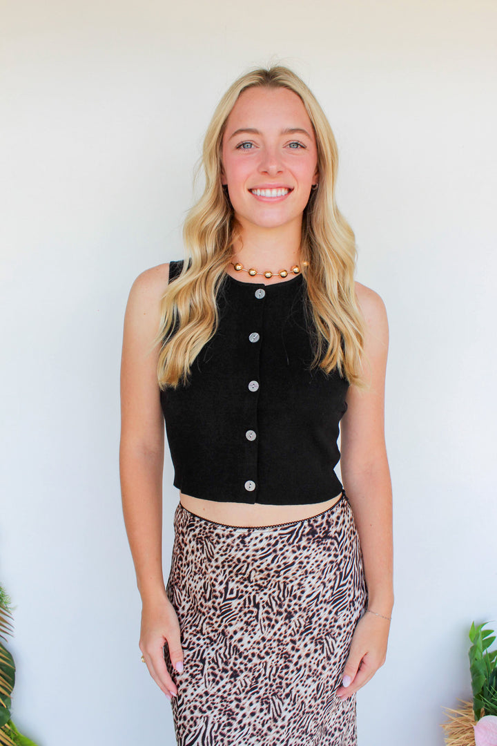 Button Up Knit Tank in Black