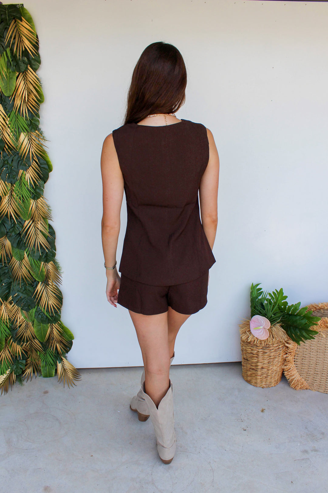 Button Down Vest Set in Chocolate