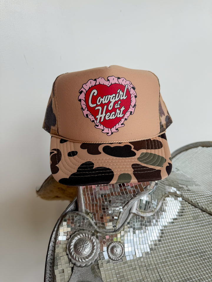 Cowgirl at Heart Beige Camo Trucker Hat