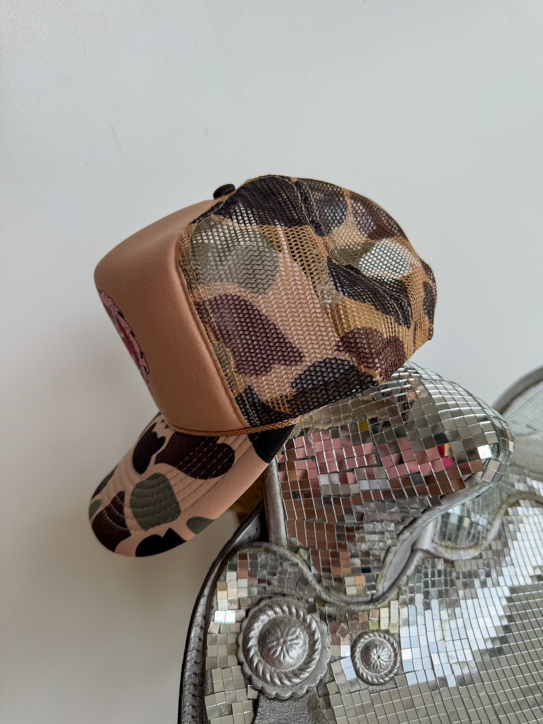 Cowgirl at Heart Beige Camo Trucker Hat