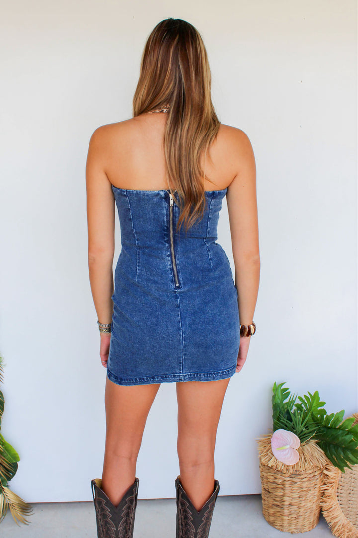 Strapless Western Denim Dress