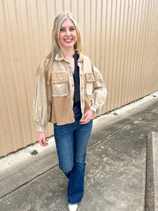 Camel Distressed Shacket - JD Ranch Boutique