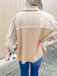 Camel Distressed Shacket - JD Ranch Boutique