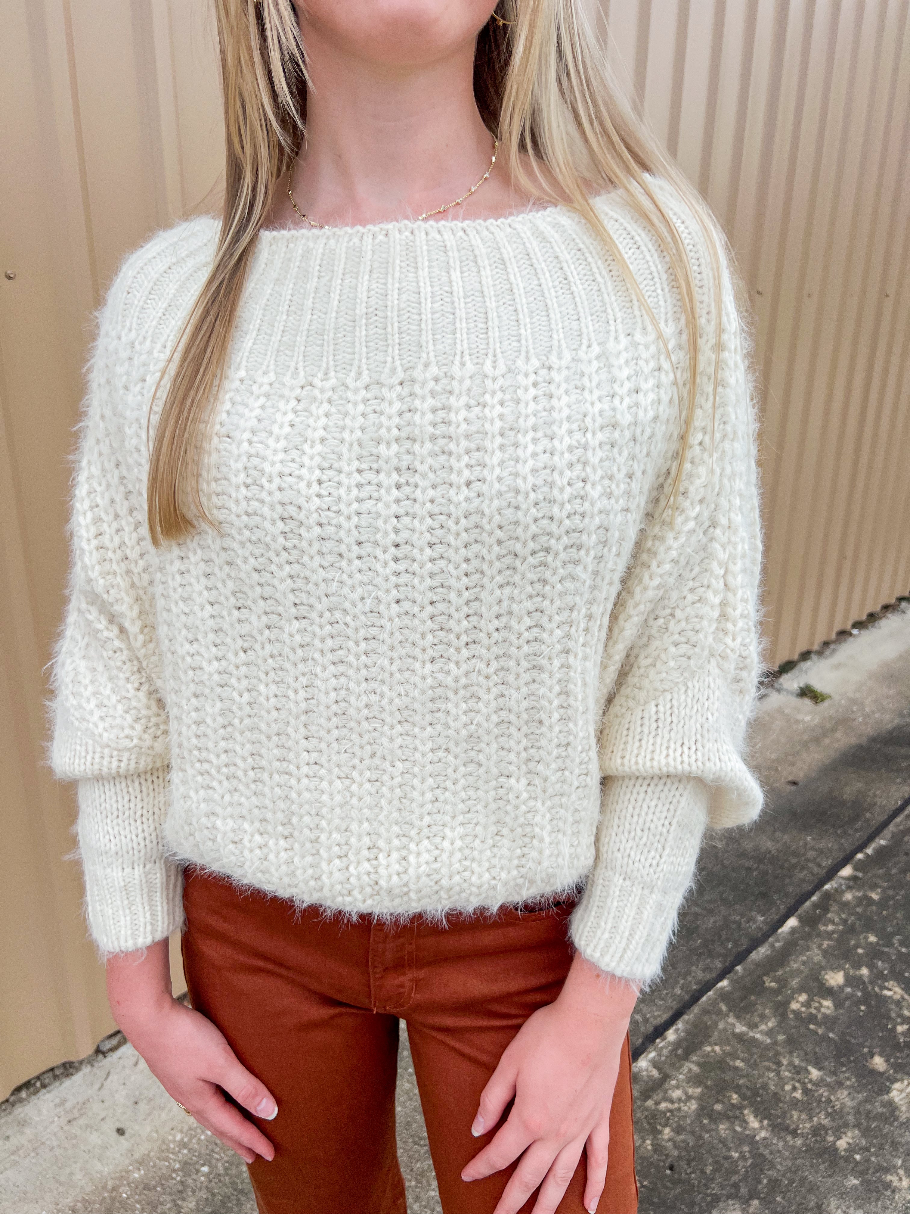 Cream Cropped Sweater - JD Ranch Boutique