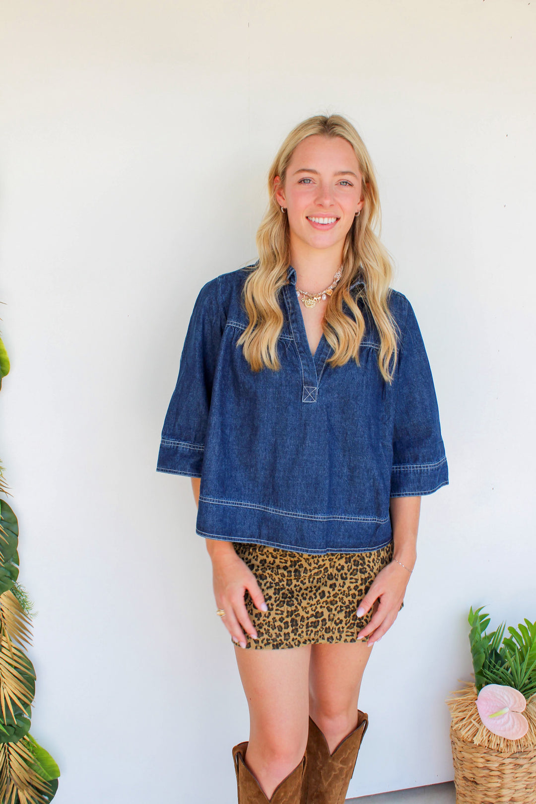 Denim V Neck Pullover